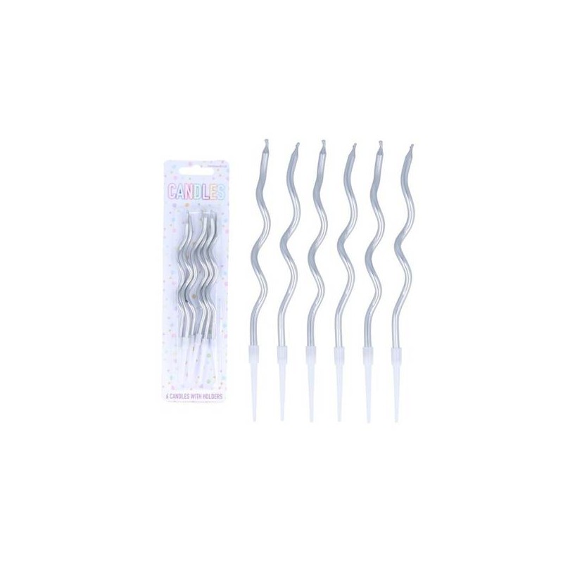 CANDELINE ONDULATE 12cm ARGENTO 6pz