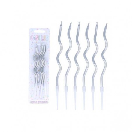 CANDELINE ONDULATE 12cm ARGENTO 6pz