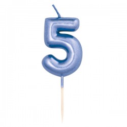 CANDELINA NUMERO 5 METAL BLU 7cm