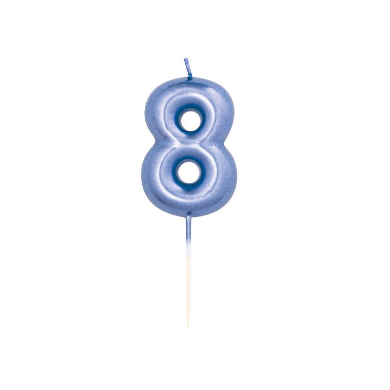 CANDELINA NUMERO 8 METAL BLU 7cm