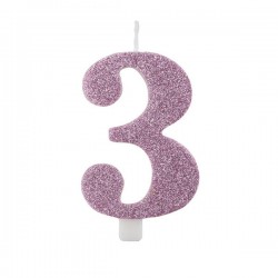 CANDELINA NUMERO 3 GLITTER MALVA 9,5cm