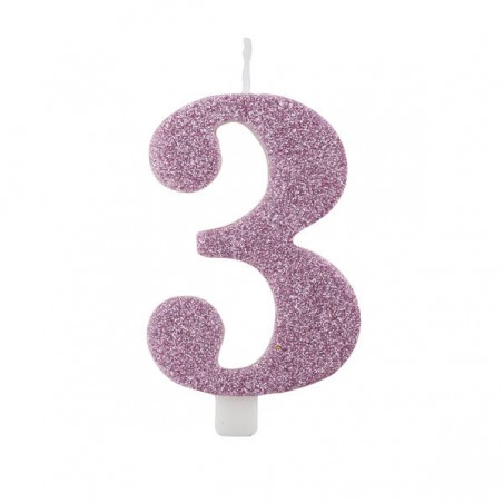 CANDELINA NUMERO 3 GLITTER MALVA 9,5cm
