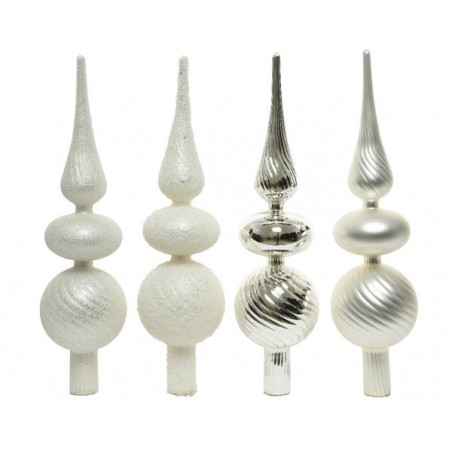 PUNTALE ALBERO IN VETRO 4ass ARGENTO-BIANCO H.31cm 1pz