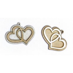DECORAZIONE DOPPIO CUORE LEGNO BICOLORE ASS.TO 12pz