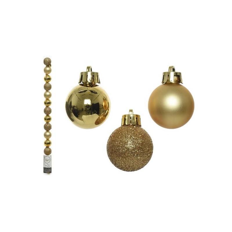 PALLINE INFRANGIBILI ø3cm TUBO MIX ORO 14pz