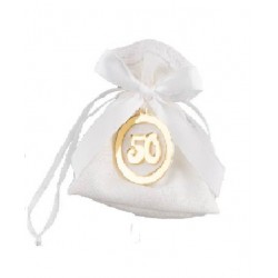 SACCHETTO COTONE BIANCO H.11 C/ APPLICAZIONE 50° PLEXI...