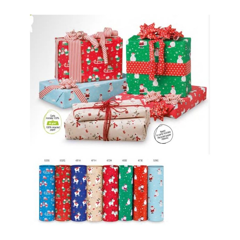 CARTA REGALO NATALIZIA ROTOLO ECOCARTA 0,7x2mt REX ASS.TA FELICE NATALE