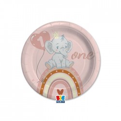 PIATTI CARTA DESSERT ø18cm PRIMO COMPLEANNO BOHO ROSA 8pz