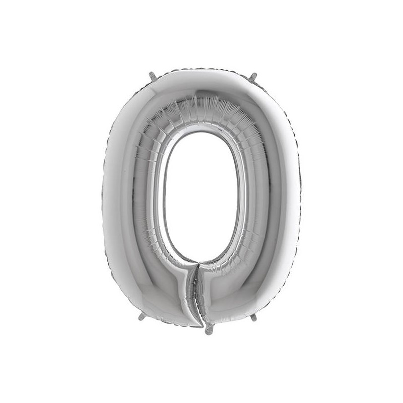 PALLONE NUMERO 0 MYLAR 102cm 40 ARGENTO