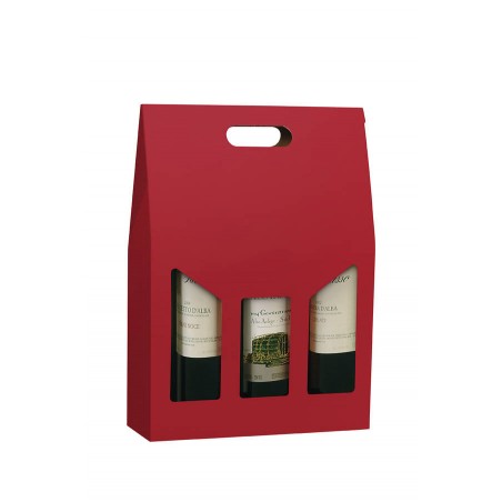 SCATOLA 3 BOTTIGLIE C/MAN.E FIN. 27x9x38cm ROSSO LISCIA