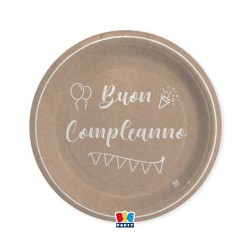 PIATTI CARTA PIANI ø24cm BUON COMPLEANNO KRAFT 8pz