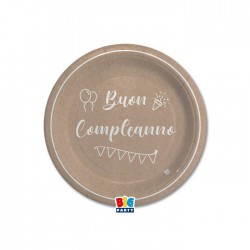 PIATTI CARTA DESSERT ø18cm BUON COMPLEANNO KRAFT 8pz