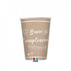 BICCHIERI CARTA 200cc BUON COMPLEANNO KRAFT 8pz