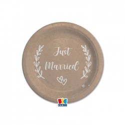 PIATTI CARTA DESSERT ø18cm JUST MARRIED KRAFT 8pz
