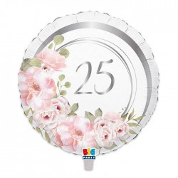 PALLONE MYLAR TONDO 45cm 25° ANNIVERSARIO FLORAL