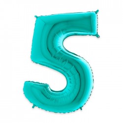 PALLONE NUMERO 5 MYLAR 102cm 40" ACQUAMARINA