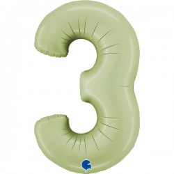PALLONE NUMERO 3 MYLAR 102cm 40 SATIN VERDE OLIVA