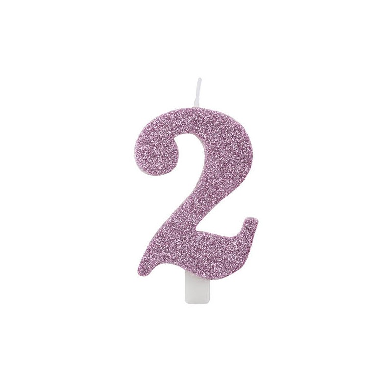 CANDELINA NUMERO 2 GLITTER MALVA 9,5cm