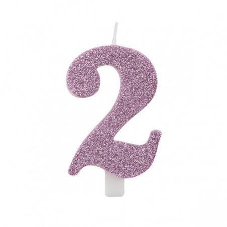 CANDELINA NUMERO 2 GLITTER MALVA 9,5cm
