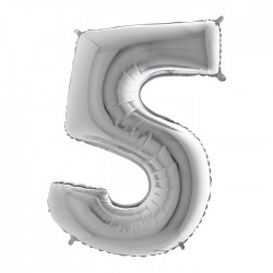 PALLONE NUMERO 5 MYLAR 102cm 40" ARGENTO