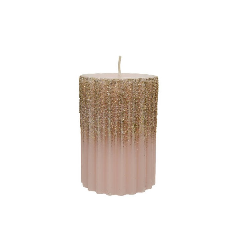 CANDELA MOCCOLO A COSTE ø7cm H.10cm GLITTER ORO-ROSA CIPRIA
