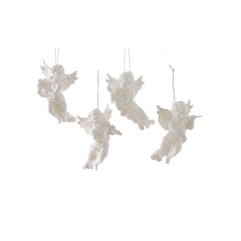 ANGELO IN PVC GLITTER BIANCO H.10cm C/APPENDINO 4ass 1pz