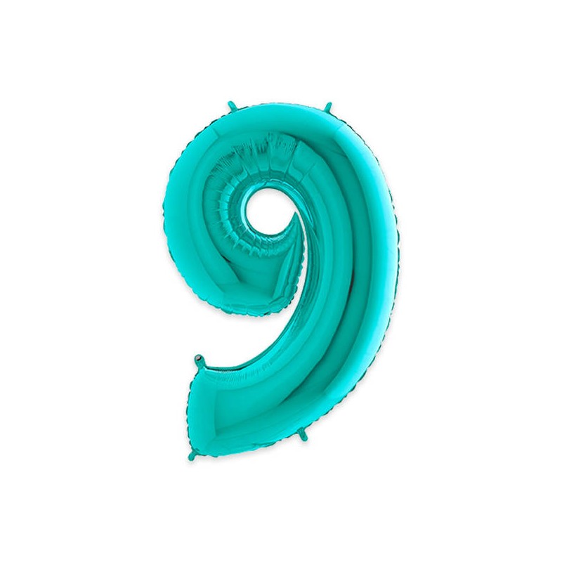 PALLONE NUMERO 9 MYLAR 102cm 40 ACQUAMARINA