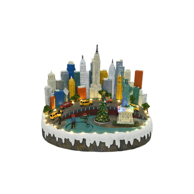 VILLAGGIO NEW YORK C/LUCE E MOVIMENTO POLIRESINA 26x33x25cm
