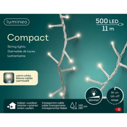 LED COMPACT 500 LUCI BIANCO CALDO 11mt FILO TRASP - INT/EST - LUCE FISSA