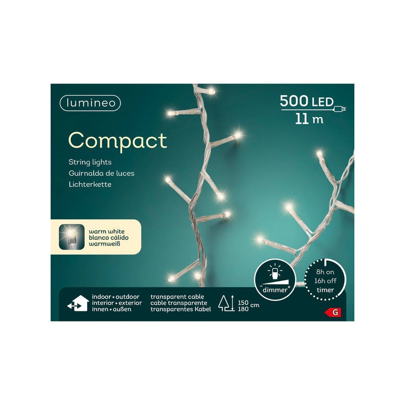 LED COMPACT 500 LUCI BIANCO CALDO 11mt FILO TRASP - INT/EST - LUCE FISSA