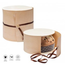 SCATOLA LEGNO PORTA PANETTONE C/NASTRO ø24cm H.14cm