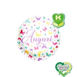 PALLONE MYLAR TONDO 18'' 45cm AUGURI FARFALLE ECO