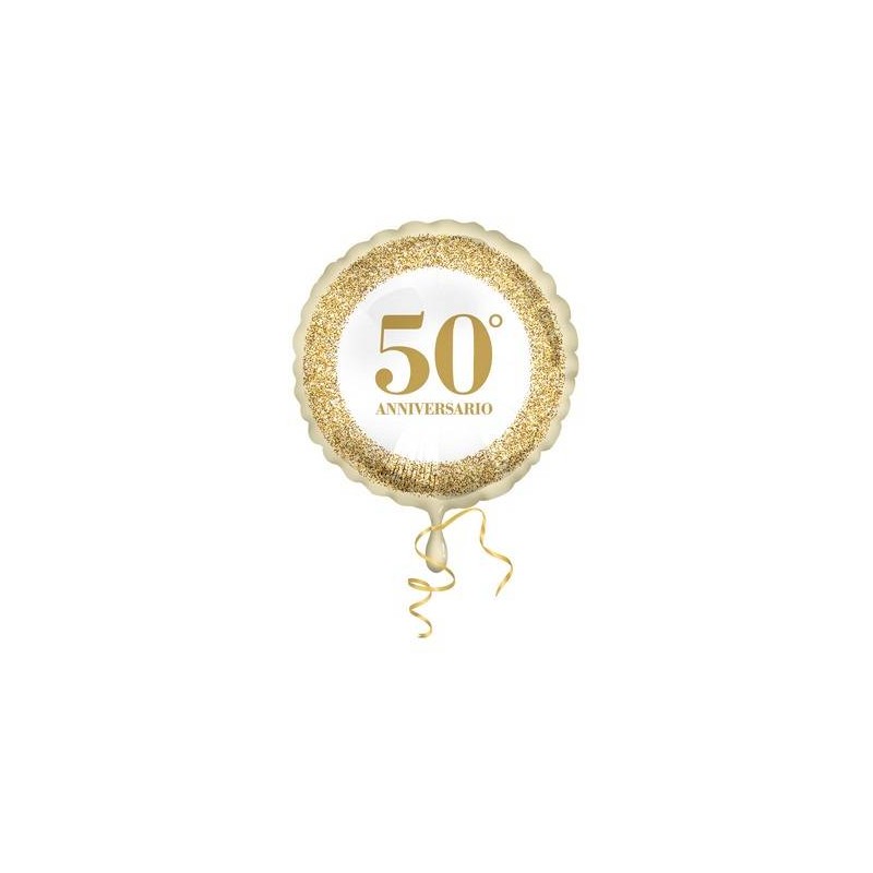 PALLONE MYLAR TONDO 18'' 45cm ANNIVERSARIO 50° GLITTER ORO