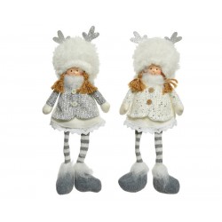 BIMBO SEDUTO C/CAPPELLO DI CERVO BIANCO-GRIGIO H.37cm...