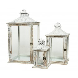LANTERNA IN ABETE BIANCO VINTAGE misura grande 32x32x63cm...