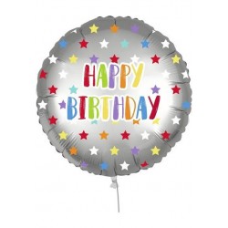 PALLONE MYLAR 18'' 45cm HAPPY BDAY COLORFUL STARS