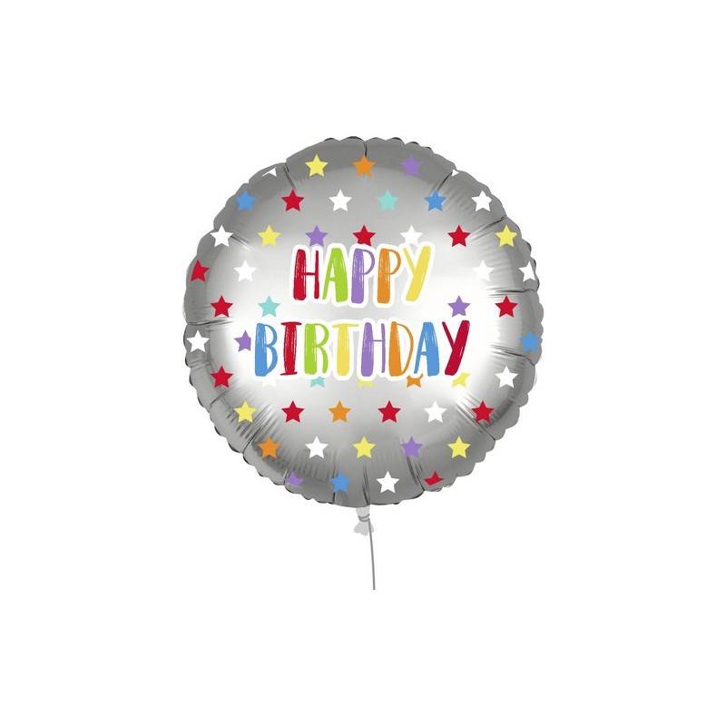 PALLONE MYLAR 18'' 45cm HAPPY BDAY COLORFUL STARS