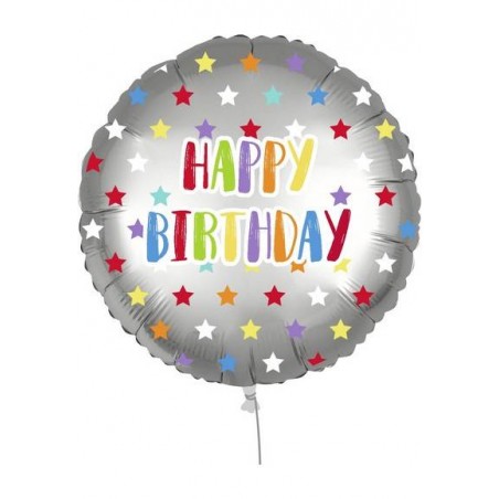 PALLONE MYLAR 18'' 45cm HAPPY BDAY COLORFUL STARS