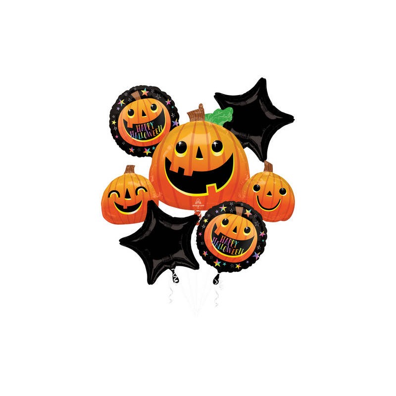 PALLONE MYLAR KIT HALLOWEEN PUMPKIN BOUQUET 5pz