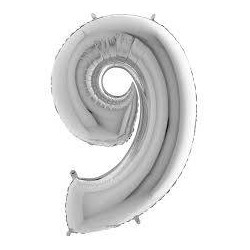 PALLONE NUMERO 9 MYLAR 66cm 26" ARGENTO