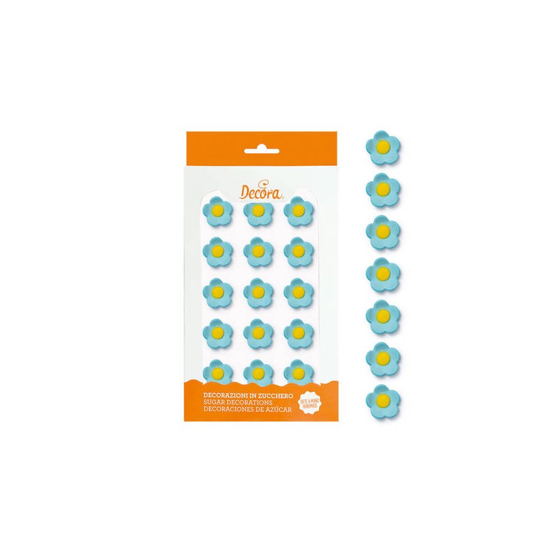 DECORAZIONI IN ZUCCHERO FIORELLINI CELESTI ø2cm 15pz