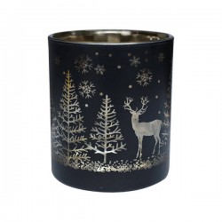 VASO PORTA TEALIGHT C/RENNA H.10cm NERO