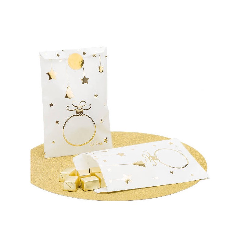 SACCHETTI CARTA STELLE CON STAMPA ORO 13x20cm 8pz