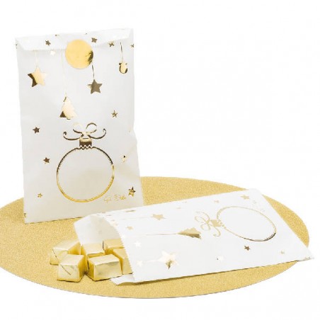SACCHETTI CARTA STELLE CON STAMPA ORO 13x20cm 8pz