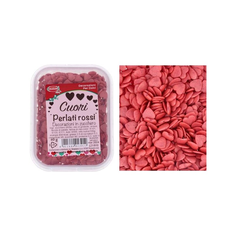 CUORICINI PERLATI ZUCCHERO 40gr ROSSI