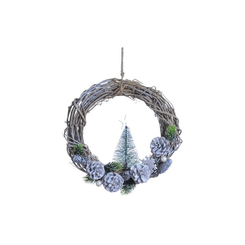 GHIRLANDA C/PIGNE E ALBERO METAL ARGENTO ø30cm