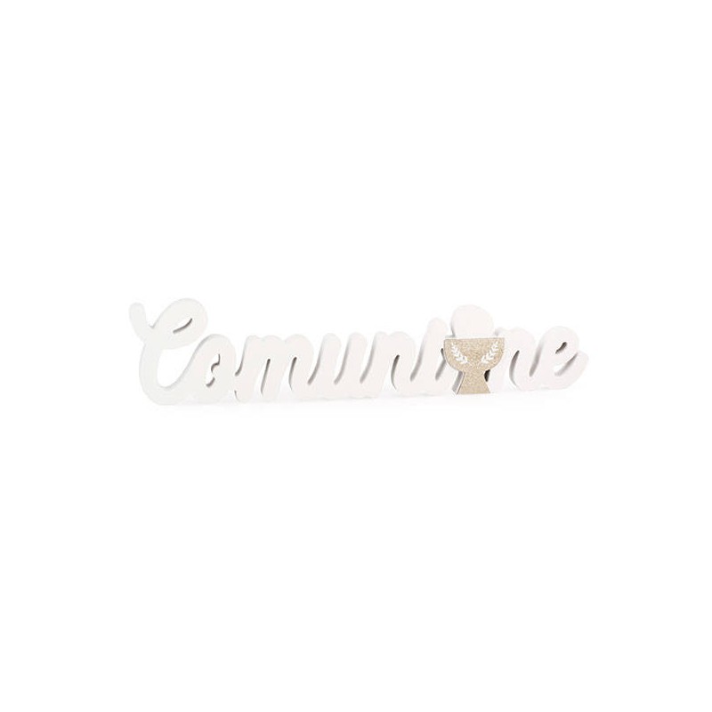 SCRITTA LEGNO COMUNIONE 55x30x14,7cm BIANCO