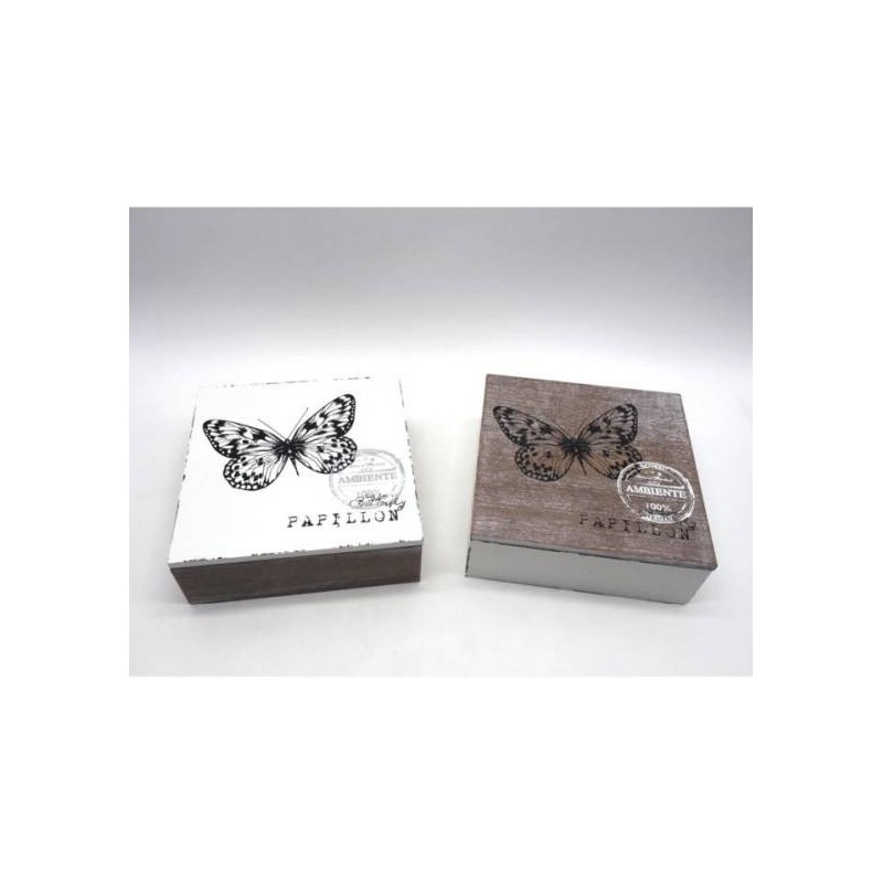 SCATOLA IN LEGNO 16x16x6cm FARFALLA ASS.TI 1pz