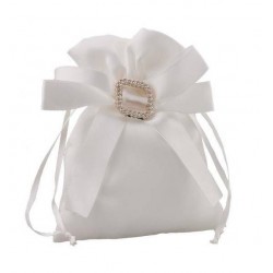SACCHETTO RASO C/FIOCCO & STRASS H.16cm COL.BIANCO 12pz