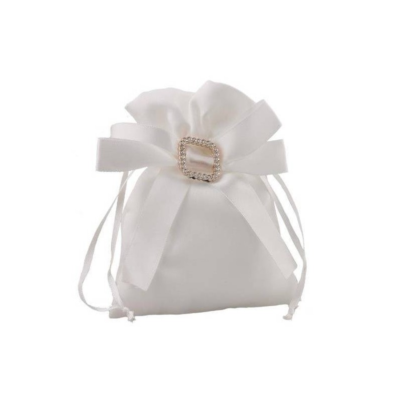 SACCHETTO RASO C/FIOCCO & STRASS H.16cm COL.BIANCO 12pz